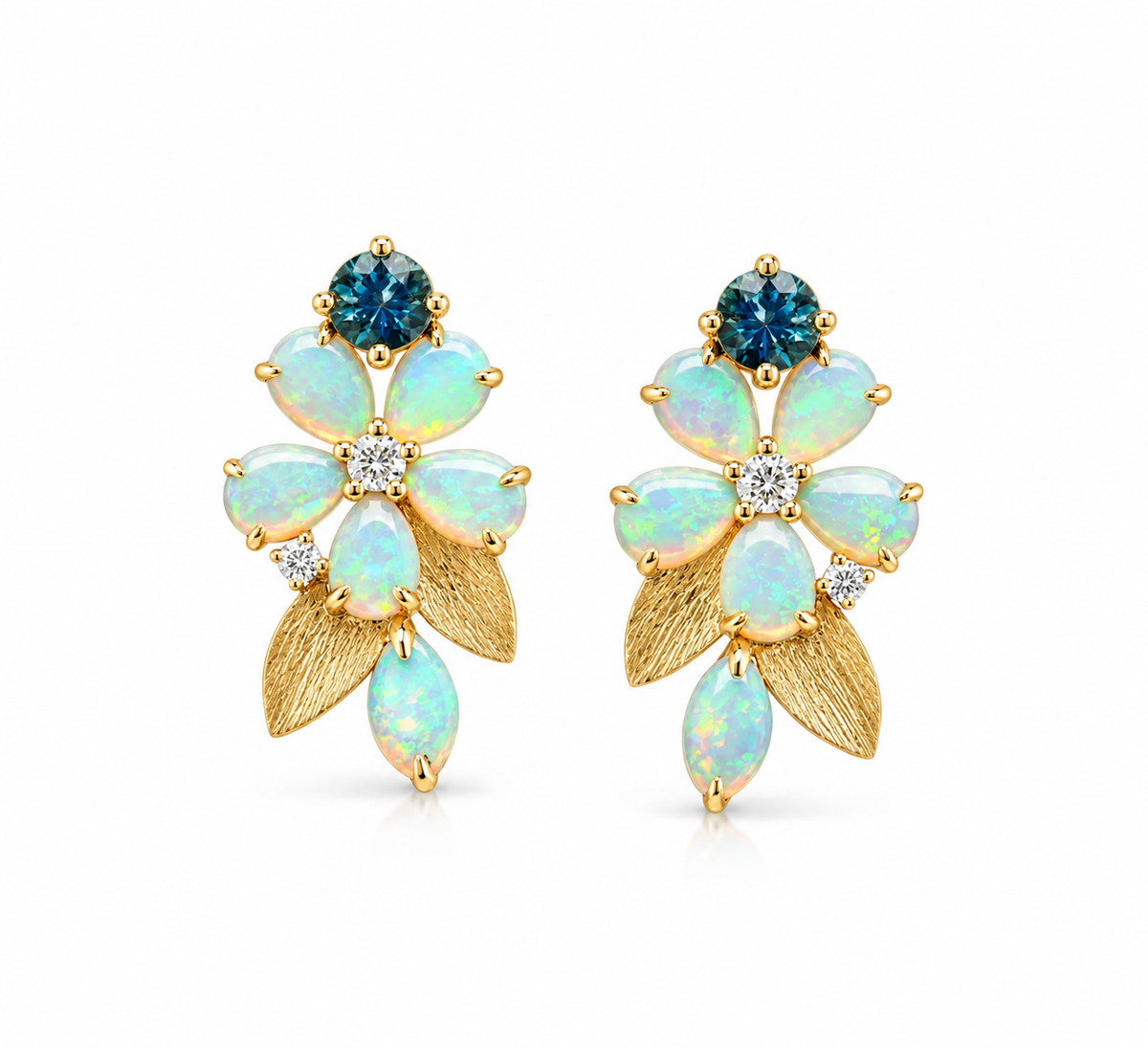 Australian Opal and Montana Sapphire Flower Earrings