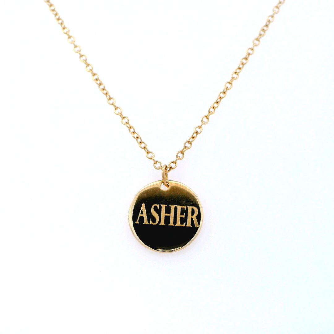 Yellow Gold Engravable Disc with Chain (Engraving Included) - Last Chance