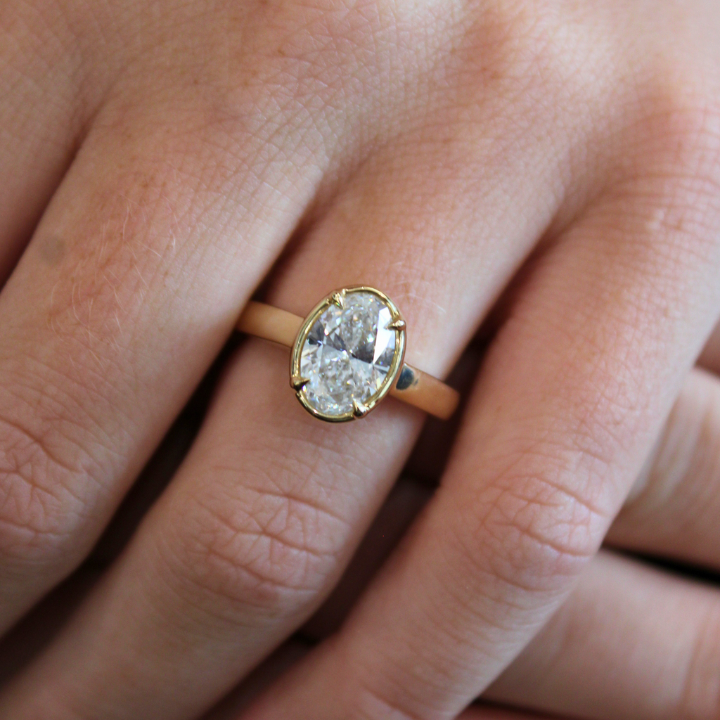 Sage Lab Grown Oval Cut Diamond Faux Bezel Engagement Ring, 2.10 CTTW