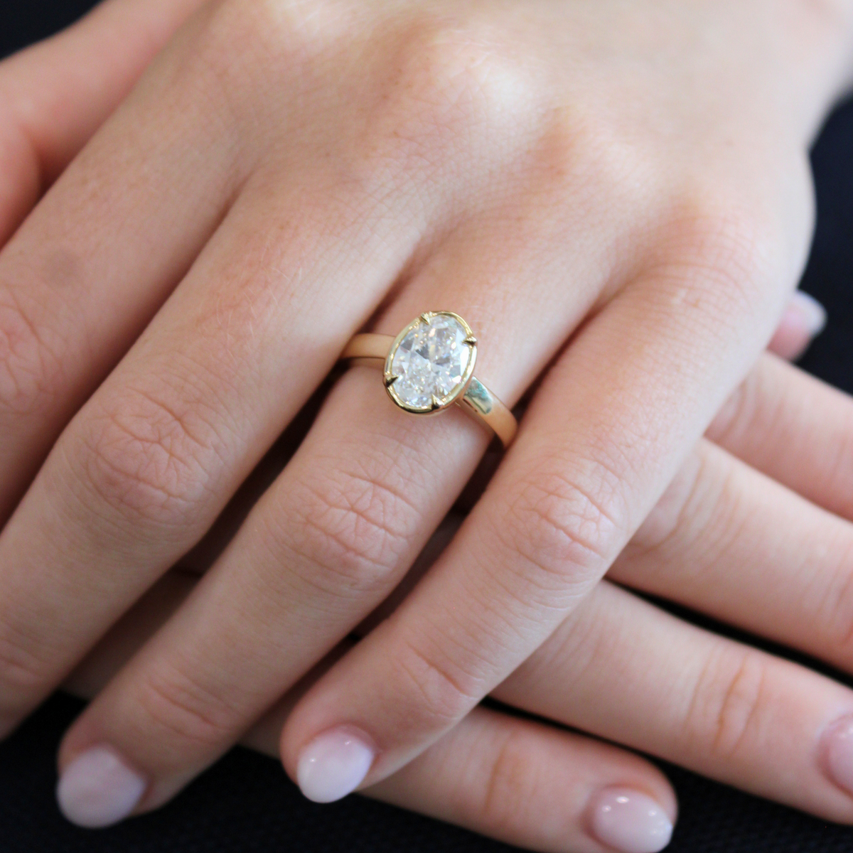 Sage Lab Grown Oval Cut Diamond Faux Bezel Engagement Ring, 2.10 CTTW