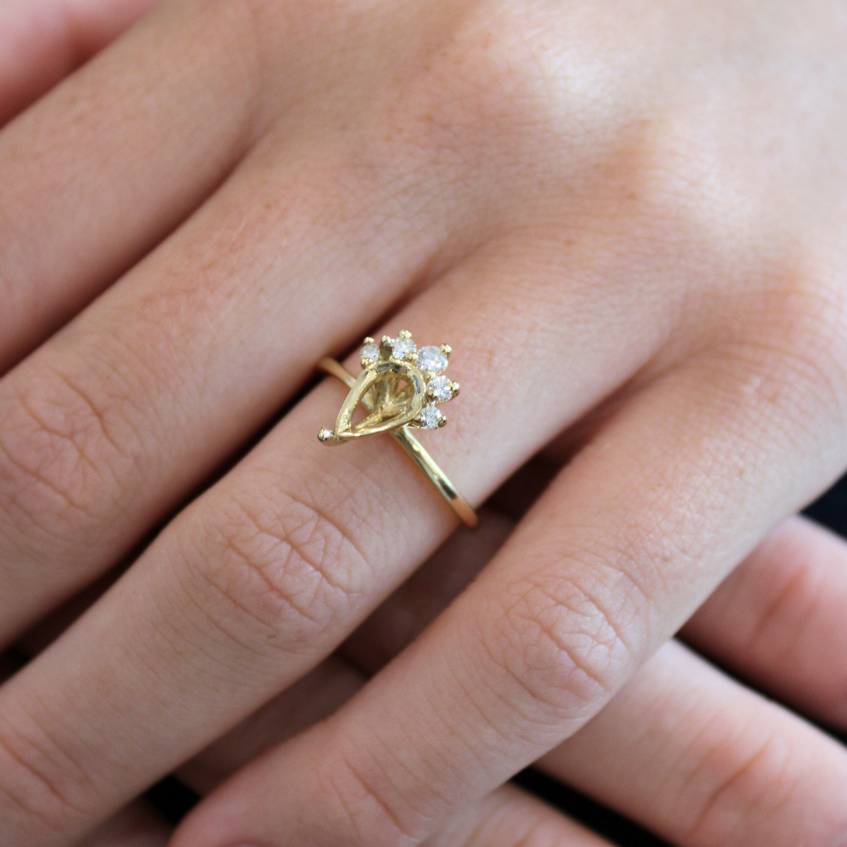 Sage Pear Diamond Accented Semi Mounted Engagement Ring (CENTER STONE NOT INCLUDED)