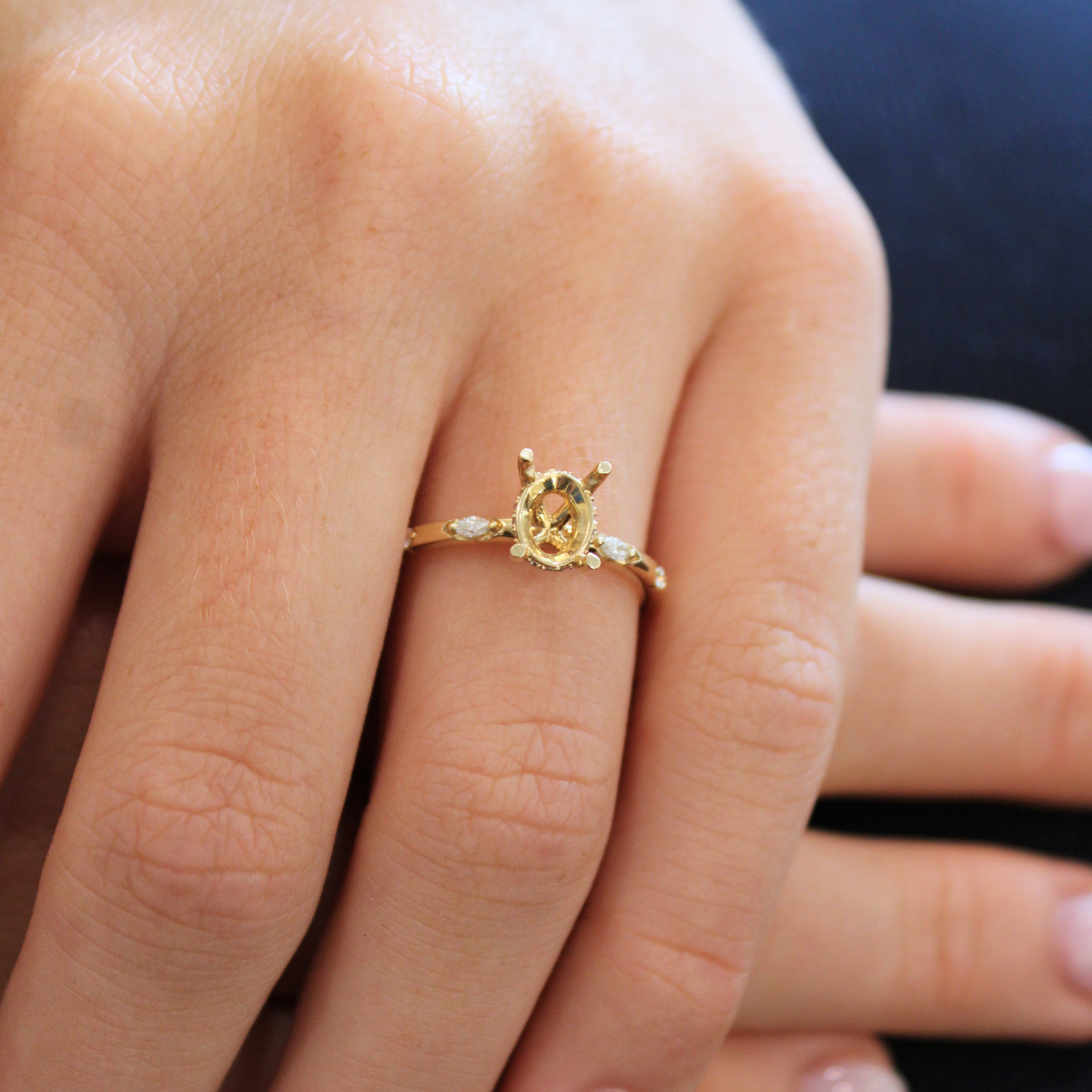 Marquise Accented Diamond Semi Mount with Hidden Halo Engagement Ring, Oval (Does Not Include Center Stone)