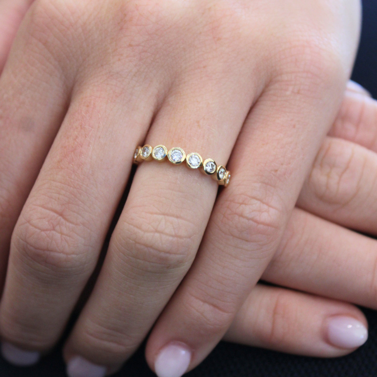 Yellow Gold Bezel Set Diamond Wedding Band, 0.48 CTTW