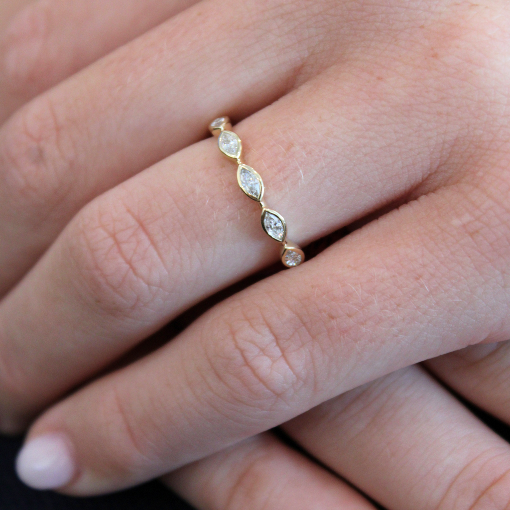 Yellow Gold Marquise Diamond Bezel Band, 0.32 CTTW