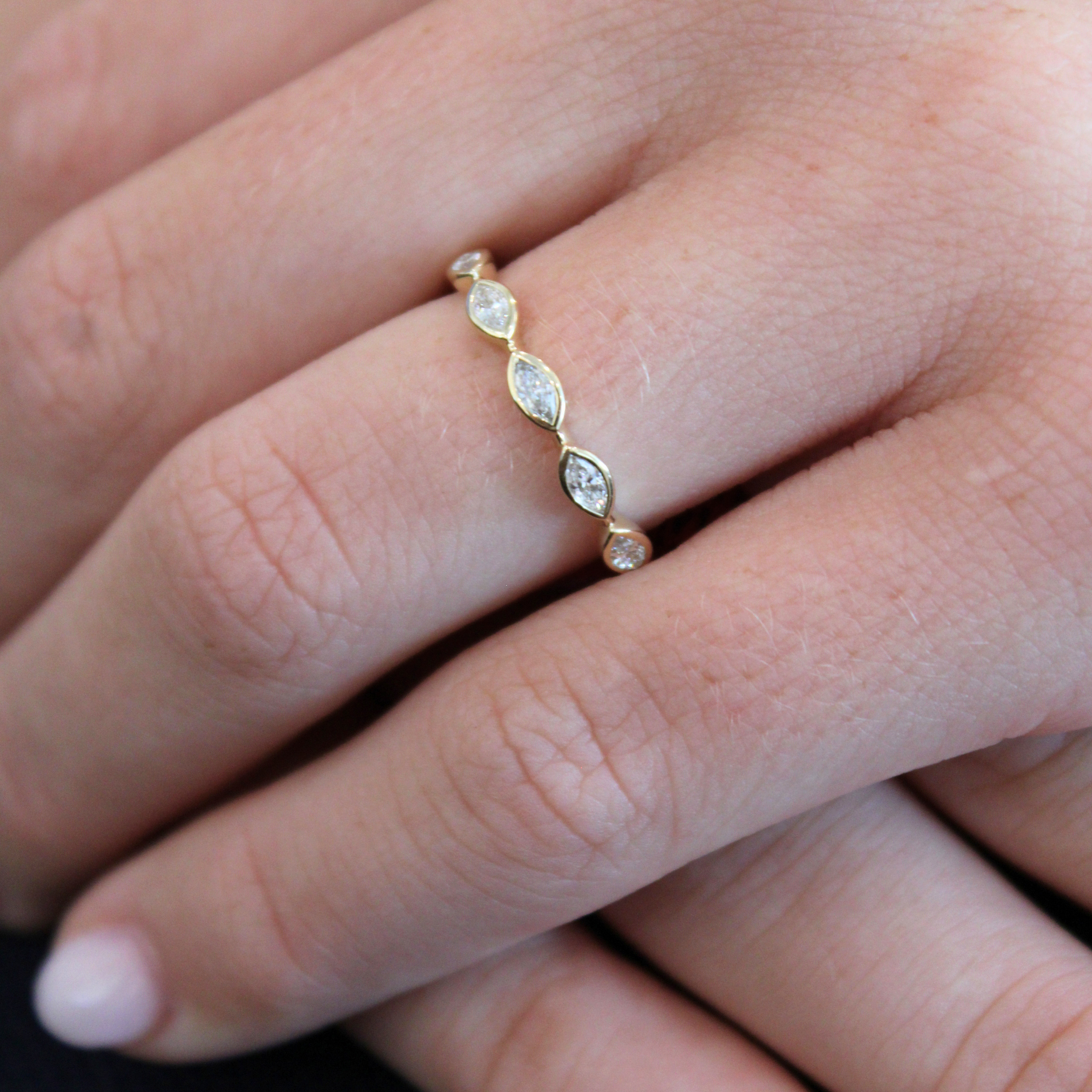 Yellow Gold Marquise Diamond Bezel Band, 0.32 CTTW
