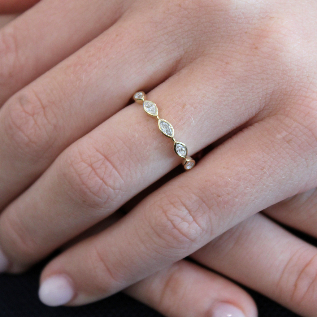Yellow Gold Marquise Diamond Bezel Band, 0.32 CTTW