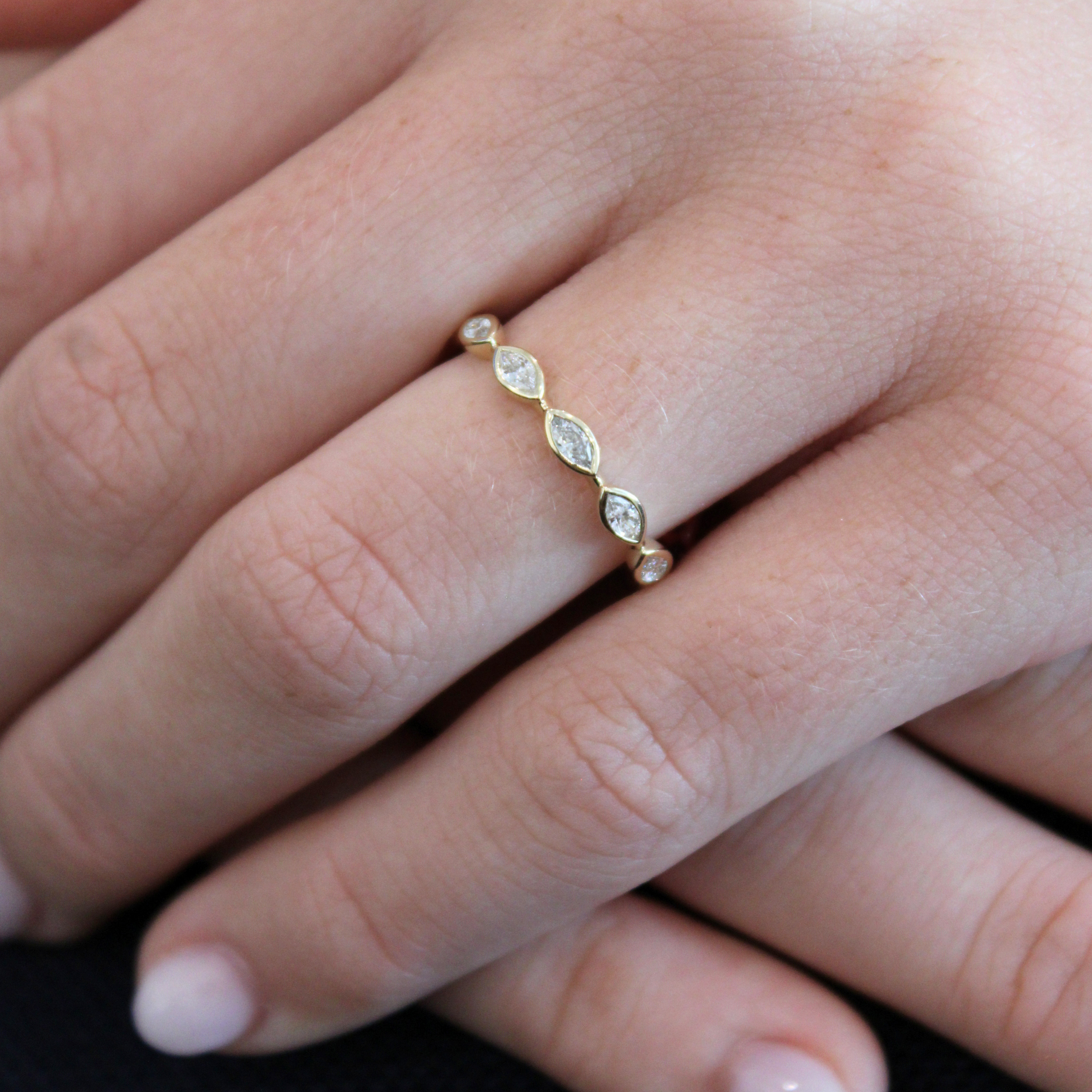 Yellow Gold Marquise Diamond Bezel Band, 0.32 CTTW