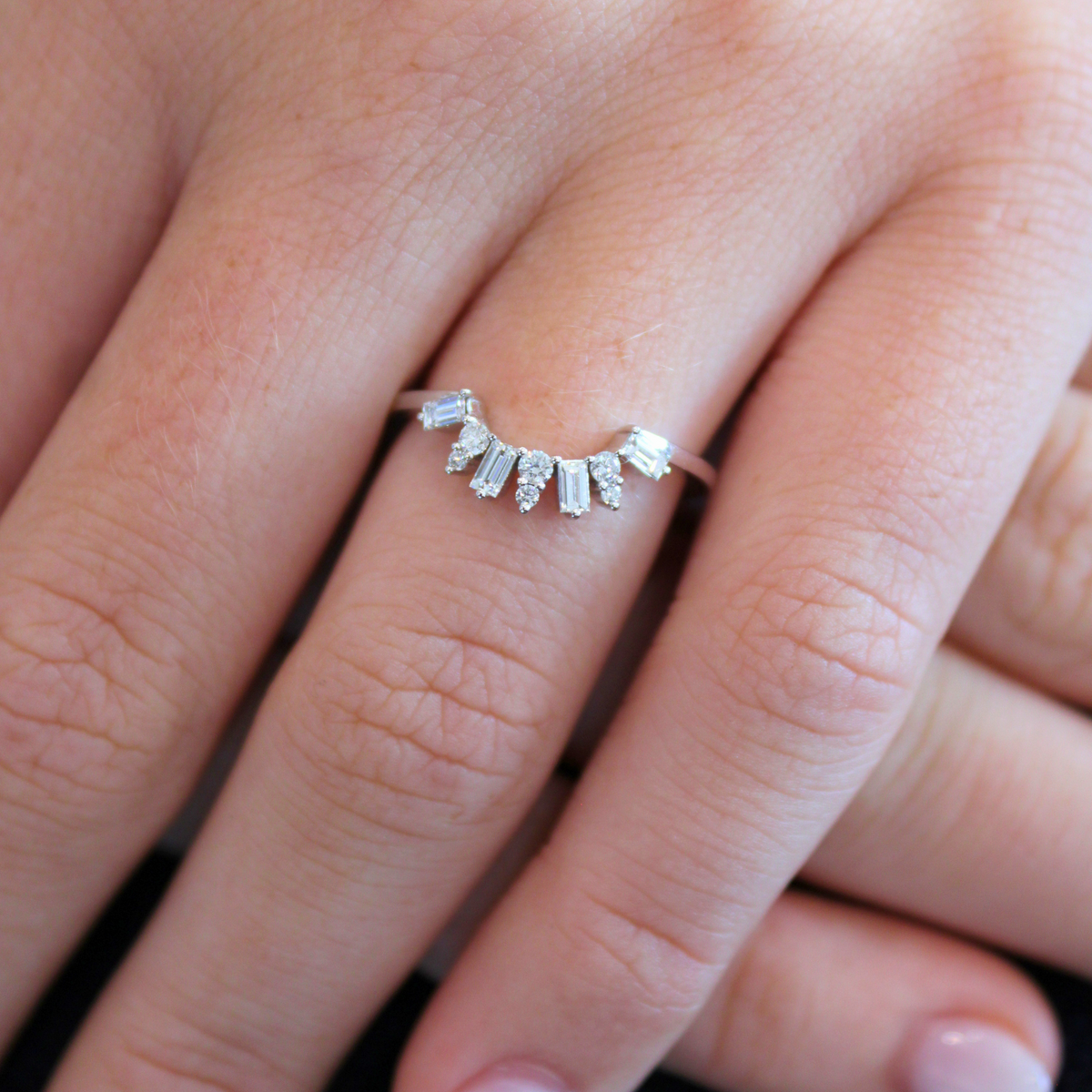 Baguette & Round Diamond Contour Band Wedding Ring, 0.34 CTTW