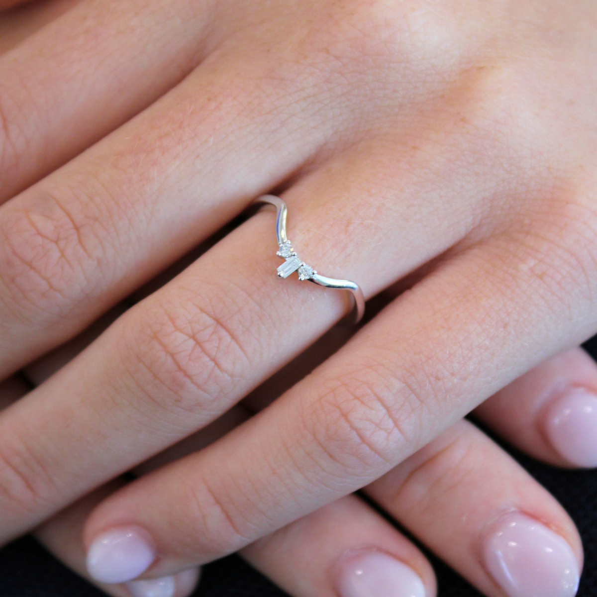 Baguette Trio Diamond Contour Band Wedding Ring, 0.09 CTTW