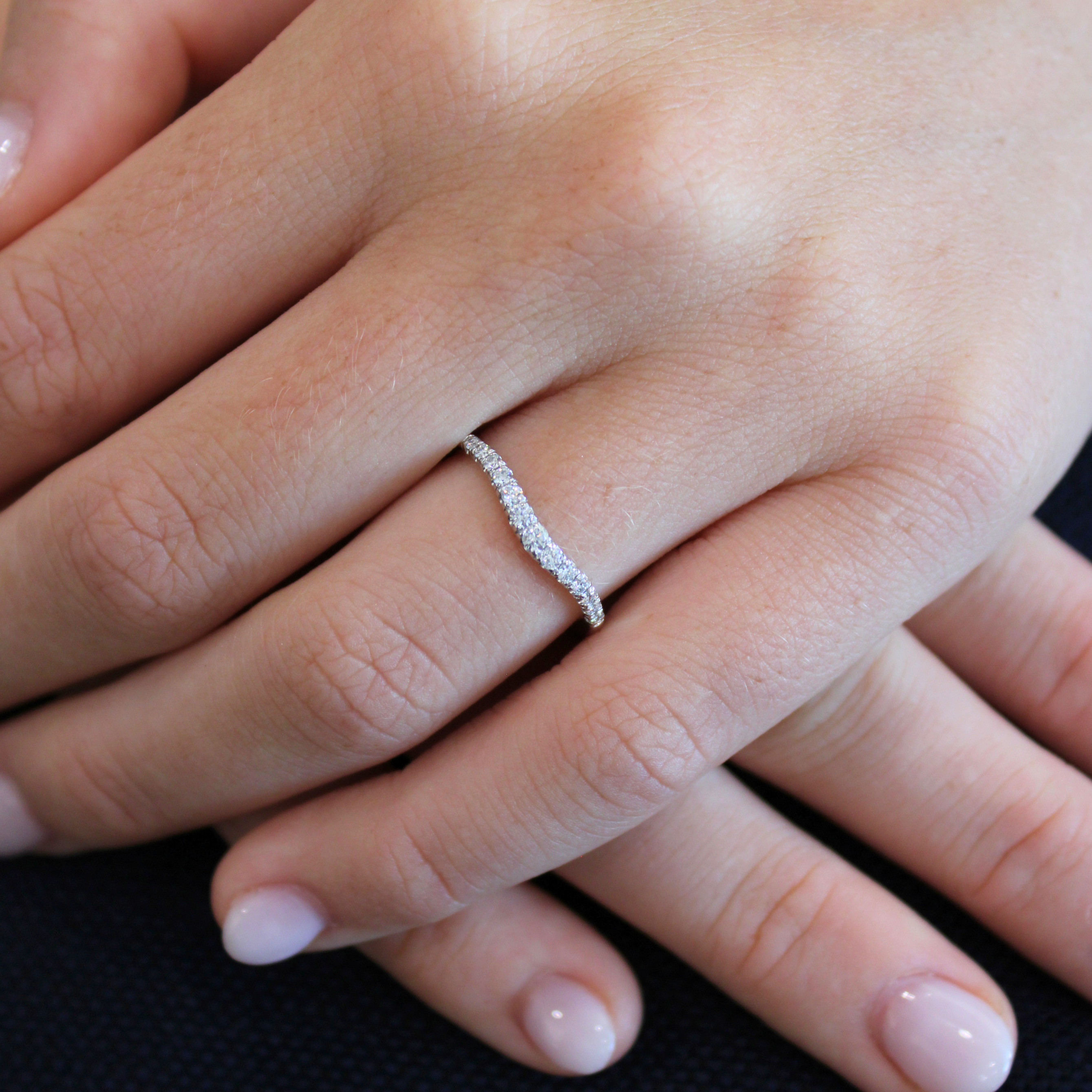 French Pavé Diamond Contour Wedding Band, 0.24 CTTW