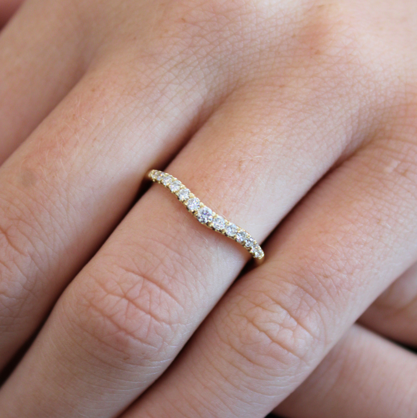 French Pavé Diamond Contour Wedding Band, 0.23 CTTW