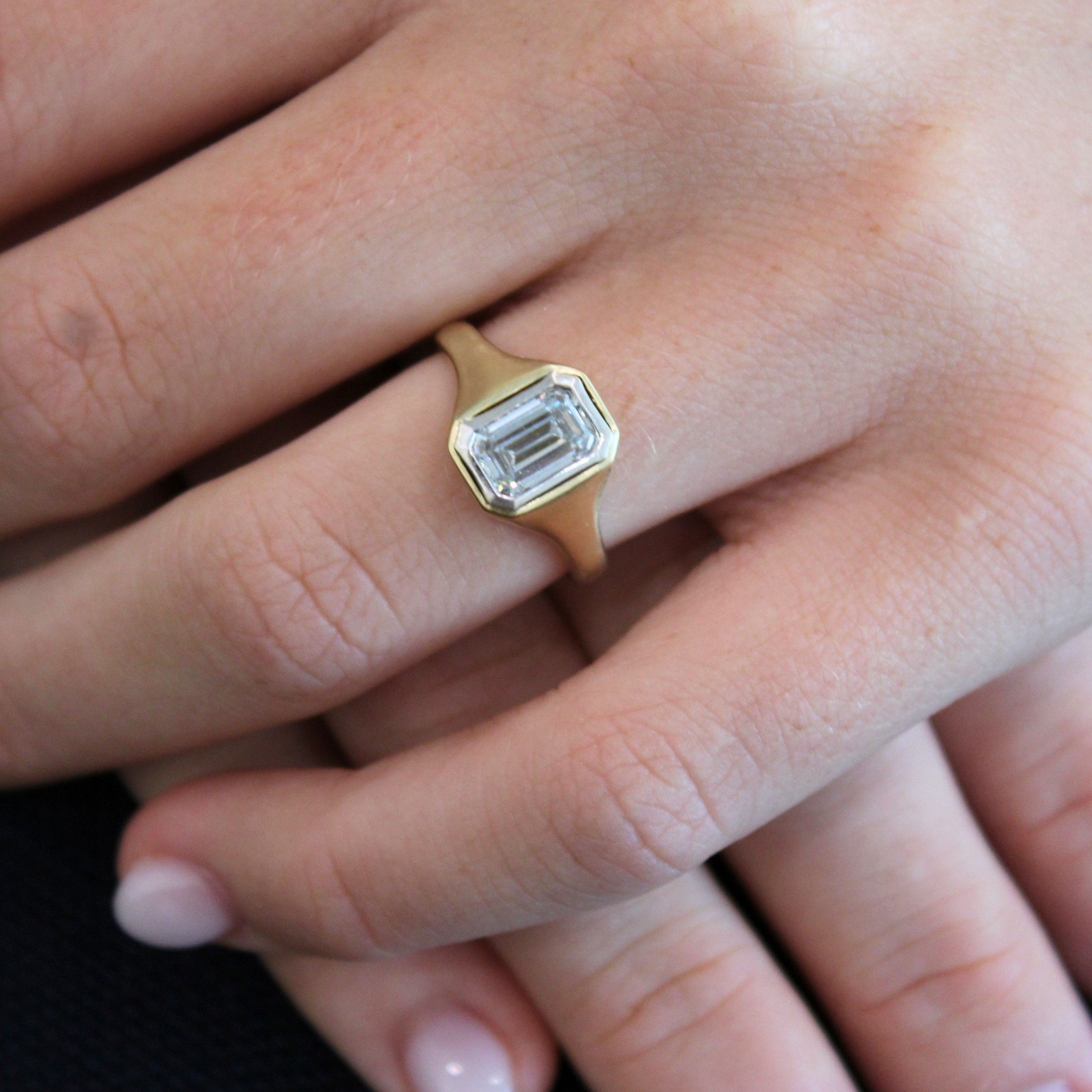 Emerald Cut Lab Grown Diamond Signet Ring, 1.43 CTTW