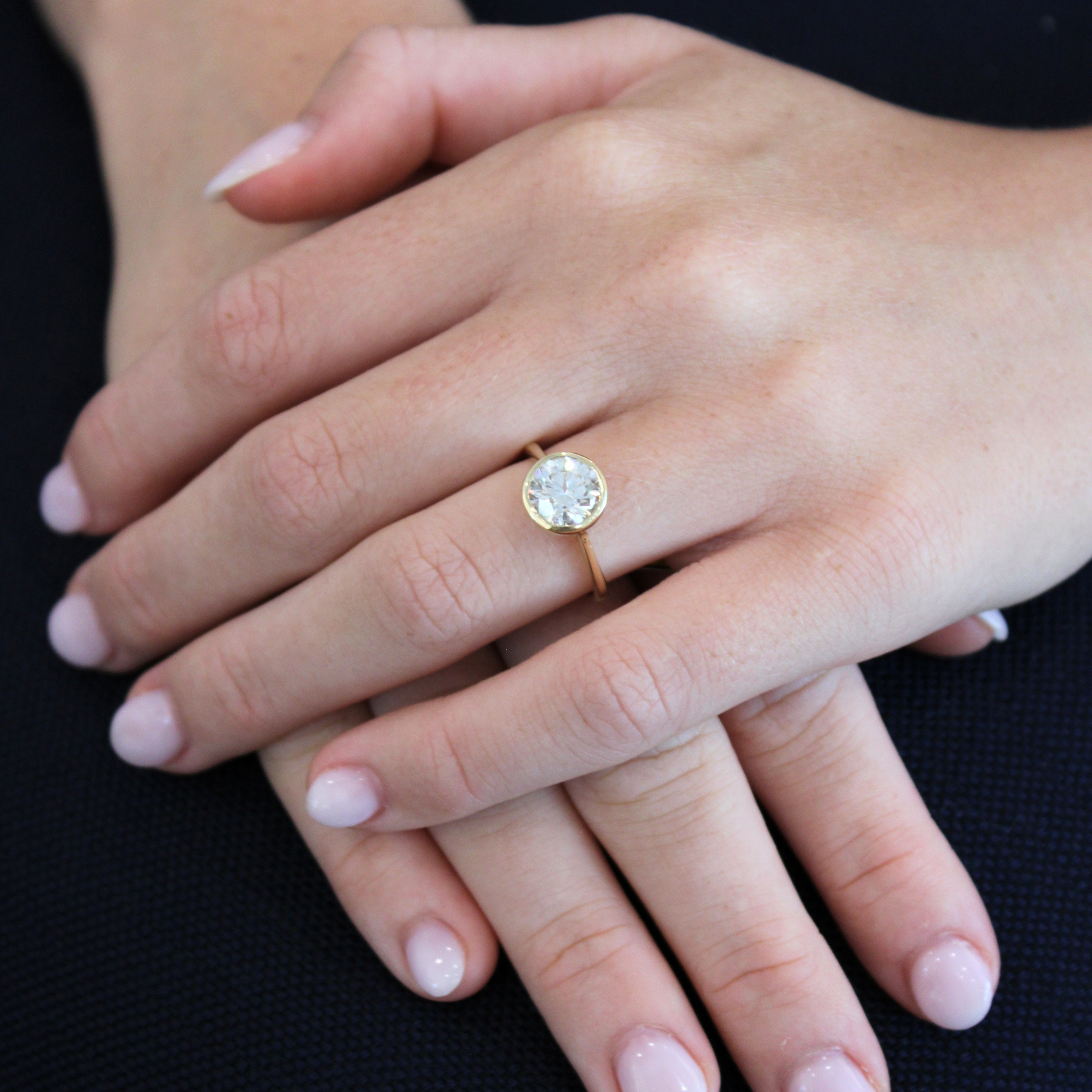Lab Grown Round Diamond Bezel Engagement Ring, 2 CTTW