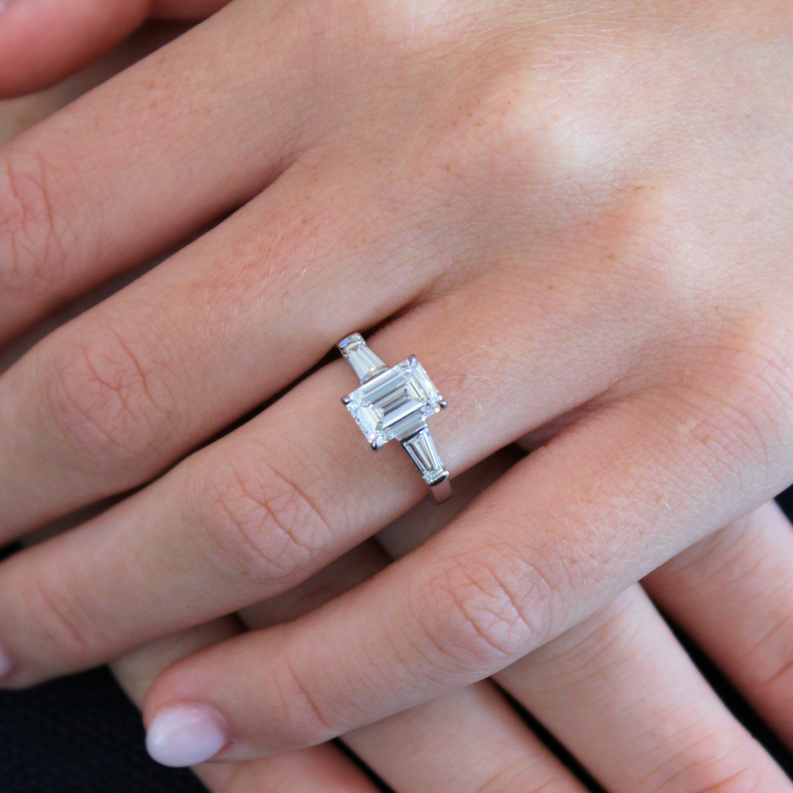 Violet Lab Grown Emerald Cut Diamond Engagement Ring 2.55 CTTW