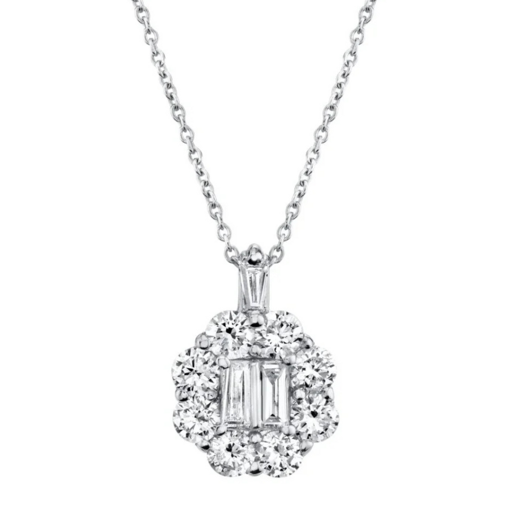 Baguette Diamond Halo Necklace