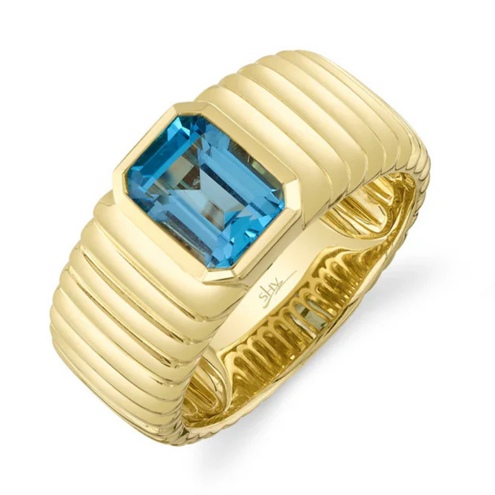 Blue Topaz Fluted Cigar Band Ring