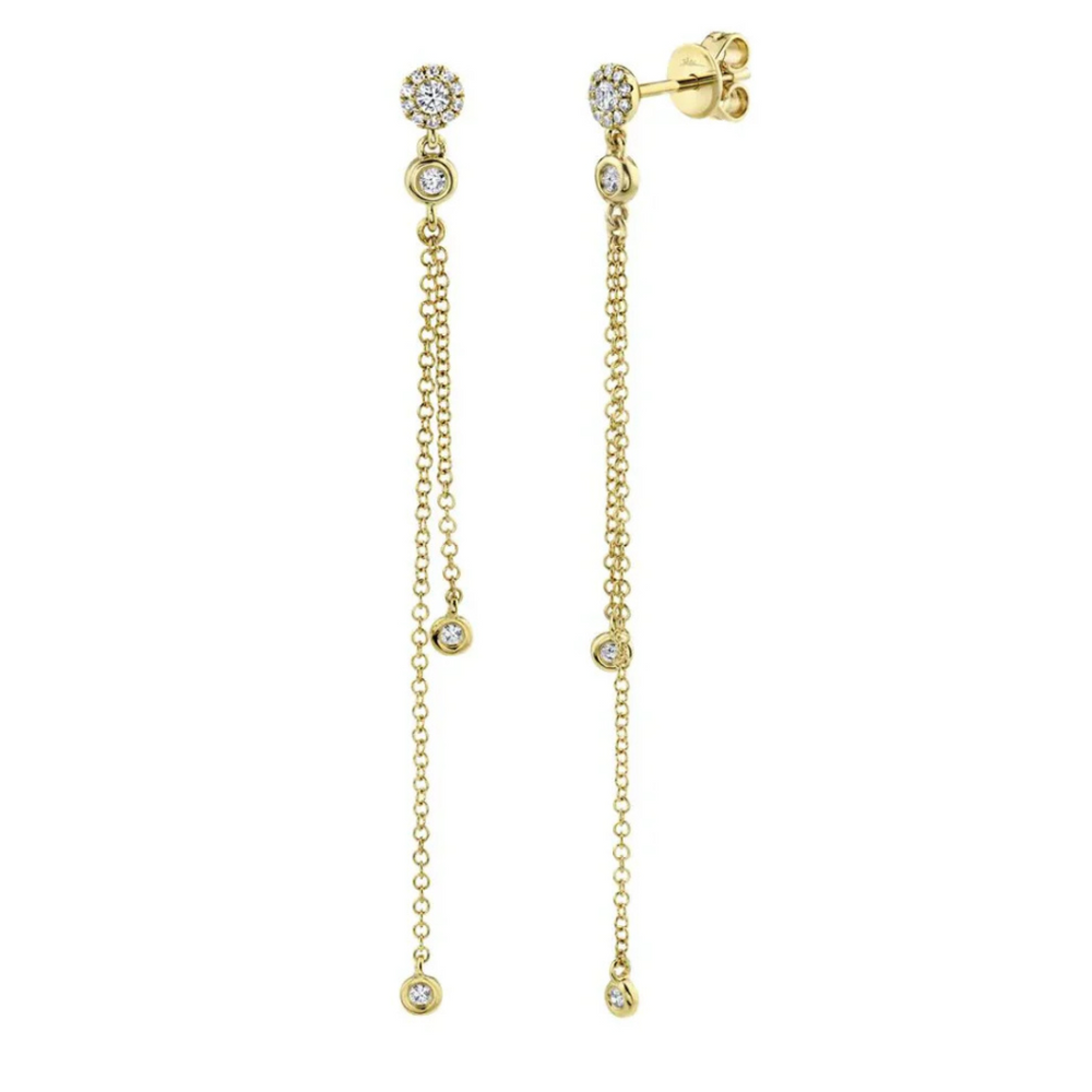 Bezel Diamond Drop Chain Earrings