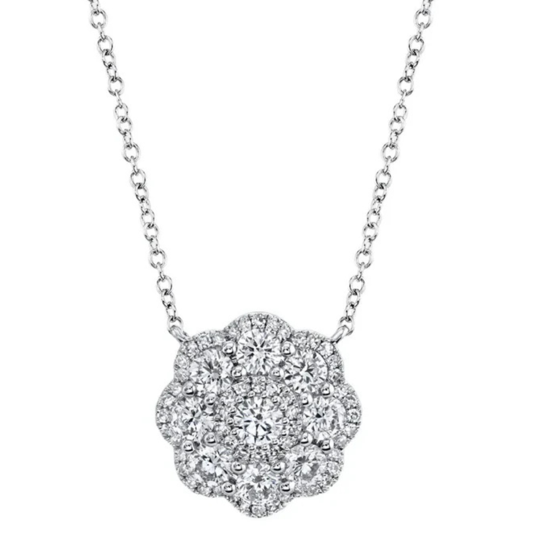 0.92ct Floral Diamond Halo Necklace