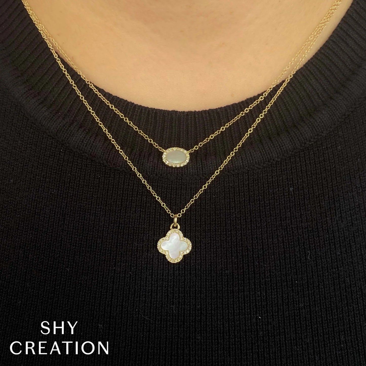 Mother of Pearl & Diamond Clover Necklace, 0.49 CTTW - Carter's Collective Fine Jewelry