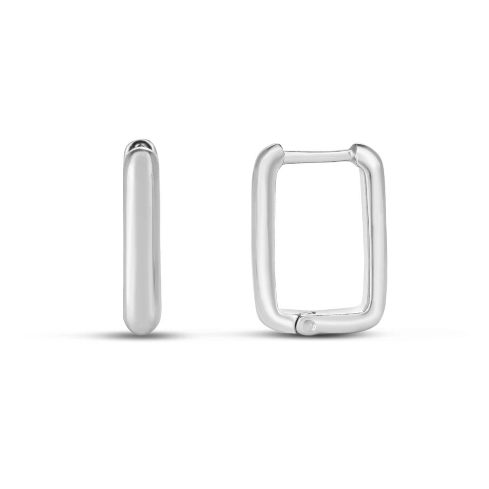 Sterling Silver Elongated Link Puff Huggie Hoop Earrings (Pair)