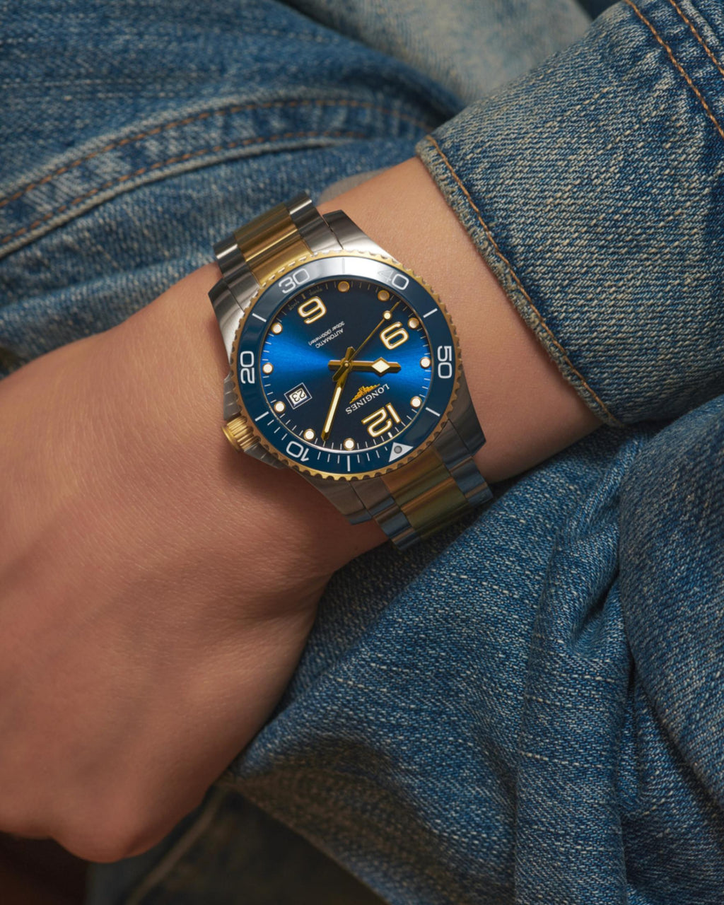Longines "Hydroconquest" Watch - Yellow PVD with Sunray Blue Dial, 41mm - Carter's Collective Fine Jewelry