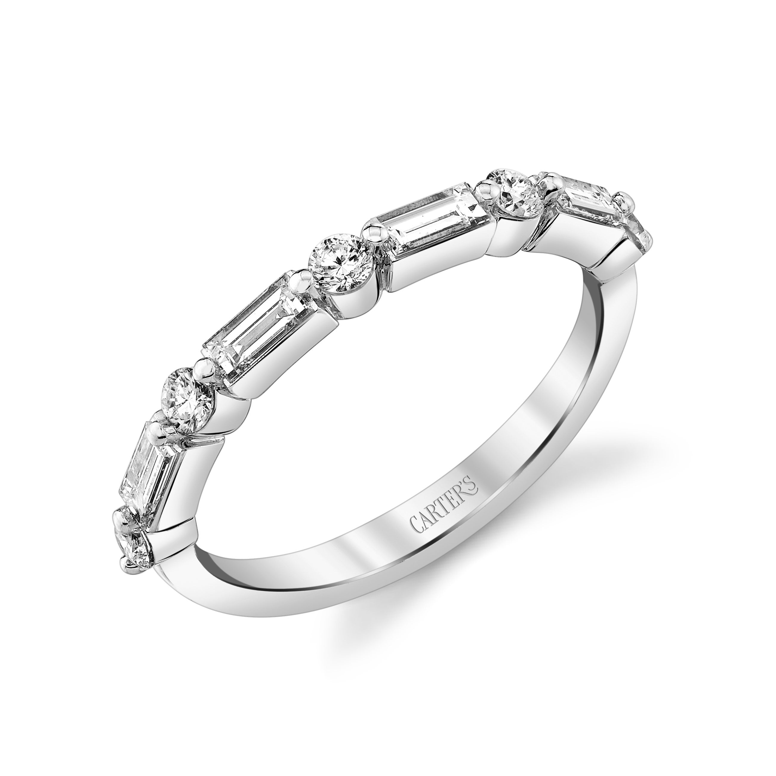 Baguette & Round Diamond Shared Prong Stackable Band, 0.60 CTTW - Carter's Collective Fine Jewelry
