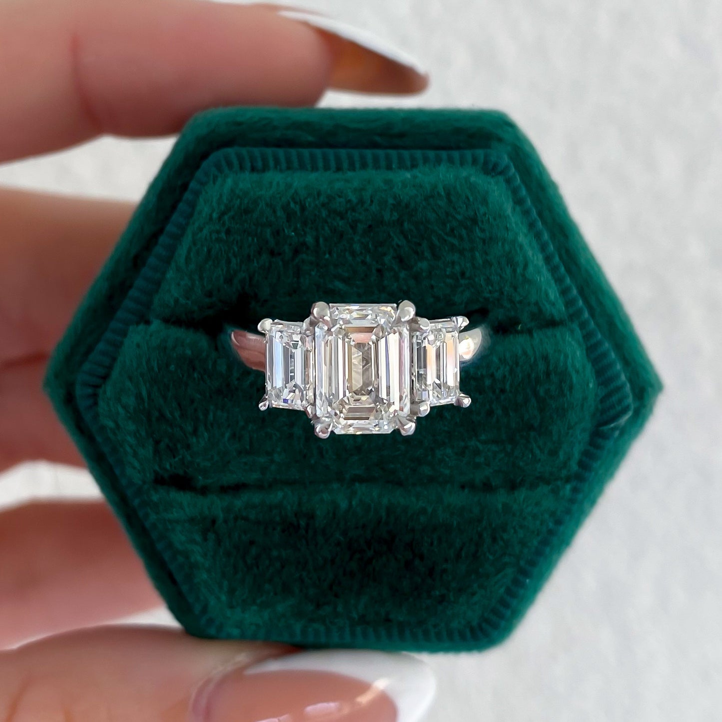 Magnolia Emerald Cut Three Stone Natural Diamond Engagement Ring, 3.02 CTTW - Carter's Collective Fine Jewelry