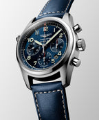 Longines "Spirit Chronograph" Watch with Sunray Blue Dial & Blue Leather Strap - Carter's Collective Fine Jewelry