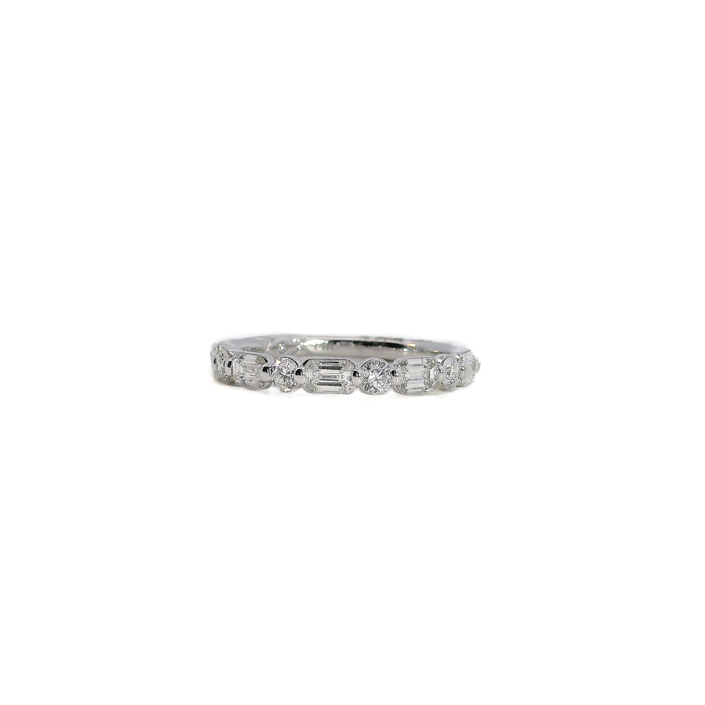 Alternating Emerald and Round Diamond Shared Prong Wedding Band, 1.01 CTTW
