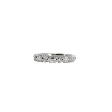Alternating Emerald and Round Diamond Shared Prong Wedding Band, 1.01 CTTW