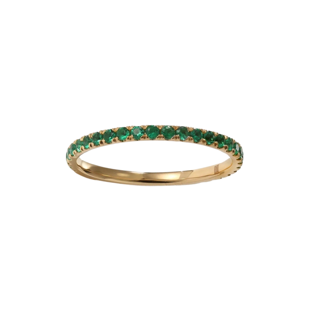 18K Yellow Gold Emerald Gemstone Straight Stackable Band