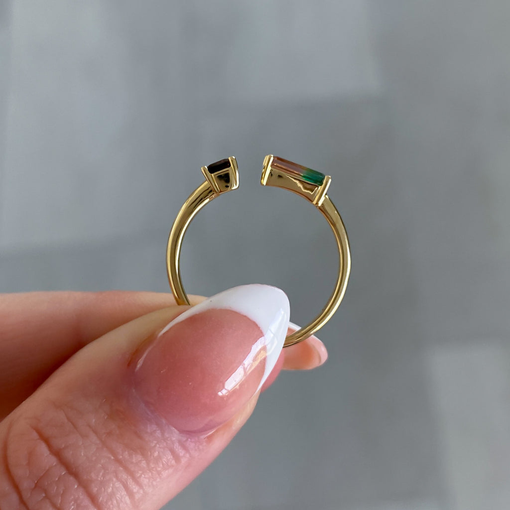 Watermelon Tourmaline Two Stone Ring - Last Chance - Carter's Collective Fine Jewelry