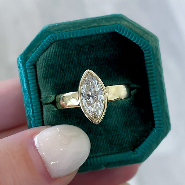 Marquise Diamond Wide Band Bezel Engagement Ring