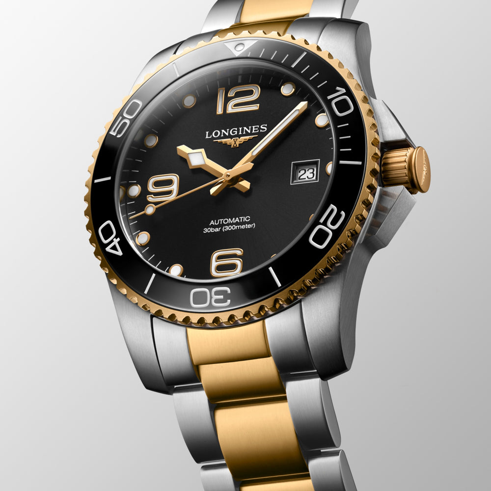 
                  
                    Longines "Hydroconquest" Watch - Stainless Steel with Yellow PVD & Black Polished Dial, 41mm - Carter's Collective Fine Jewelry
                  
                