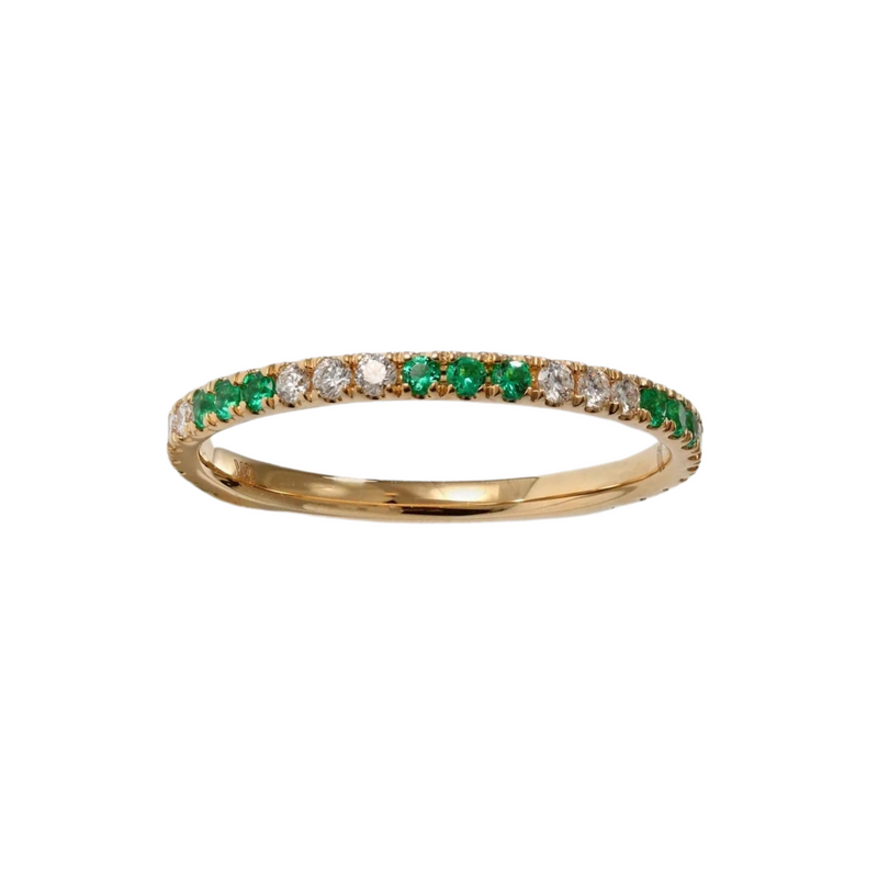 14K Yellow Gold Diamond and Emerald Gemstone Straight Stackable Band