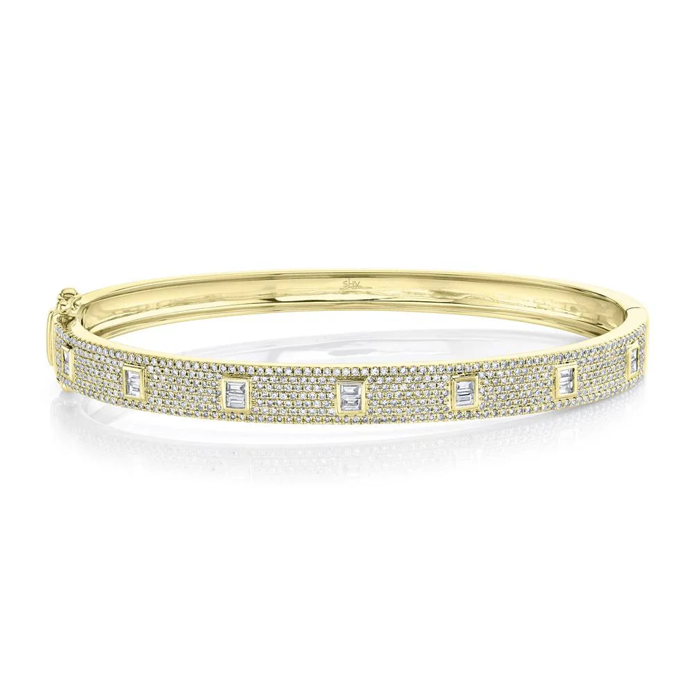 Baguette Station Pave Bangle Bracelet, 1.25 CTTW