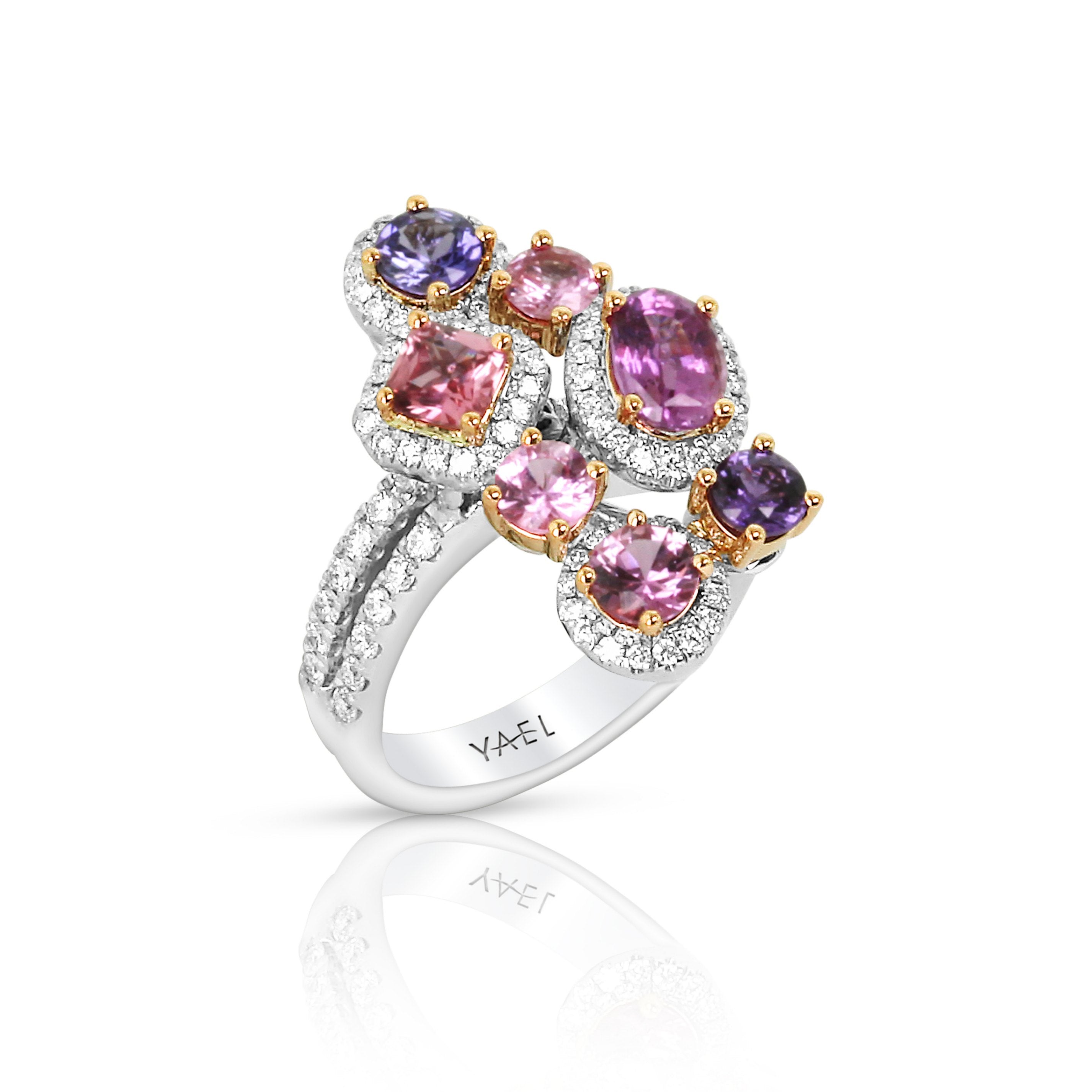 Multi Color Sapphire Halo Fashion Ring, 4.01 CTTW - Carter's Collective Fine Jewelry