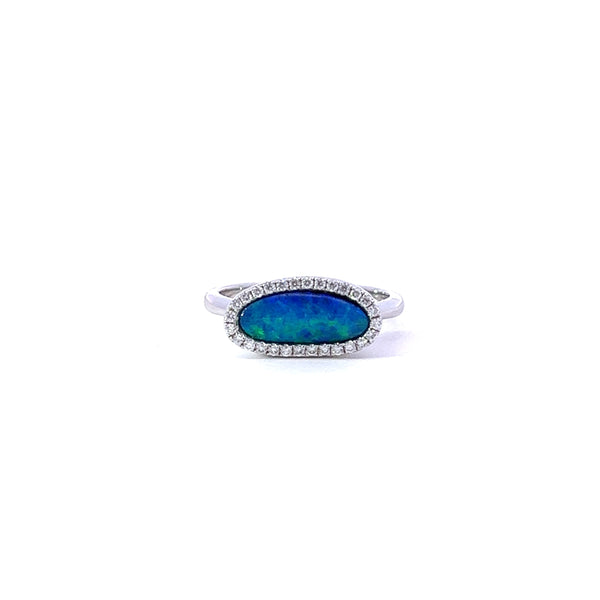 Australian Opal Doublet Diamond Halo Ring