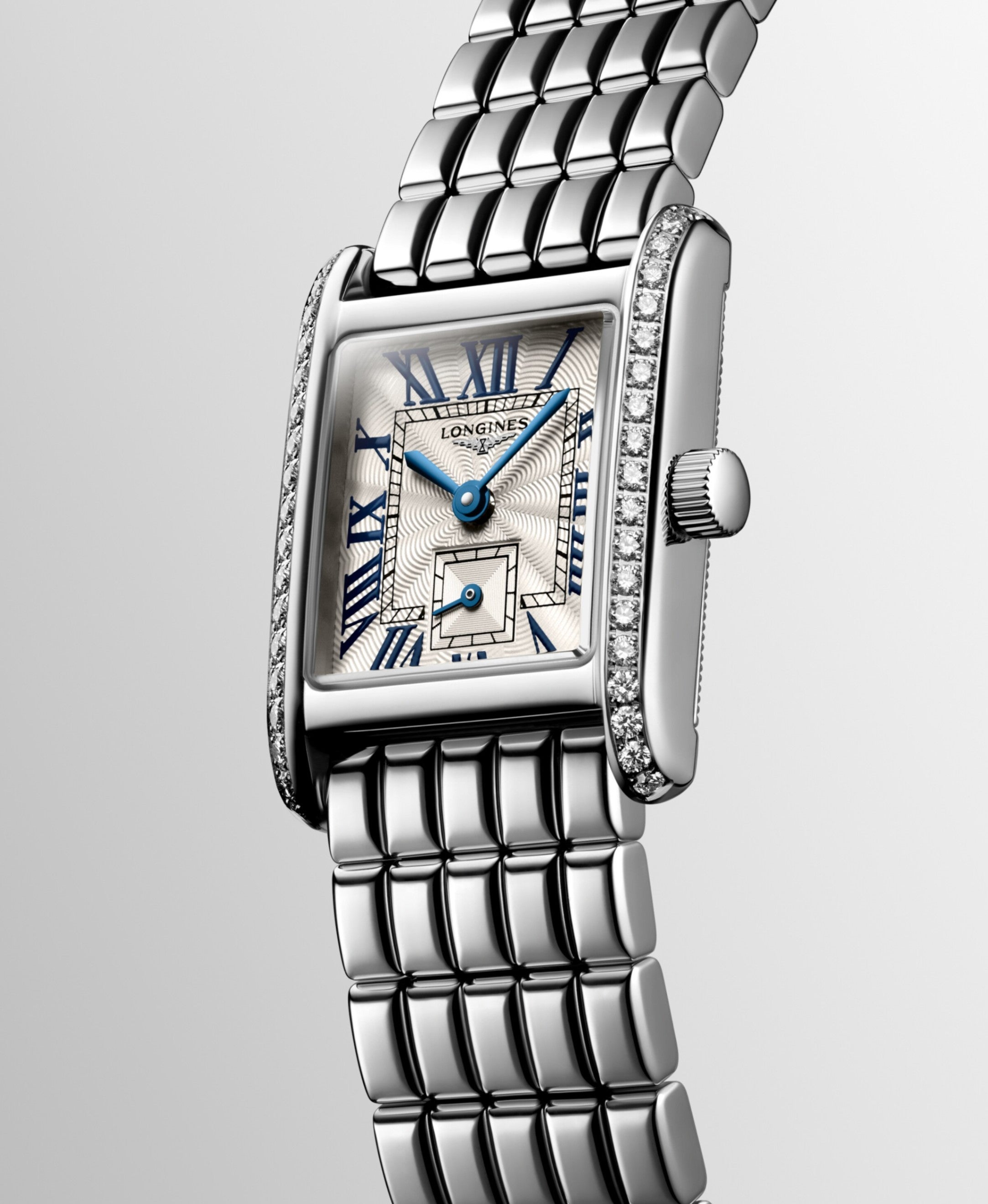 Longines "Mini Dolcevita" Watch with Silver "flinqué" Dial - 29mm, 0.46 CTTW - Carter's Collective Fine Jewelry