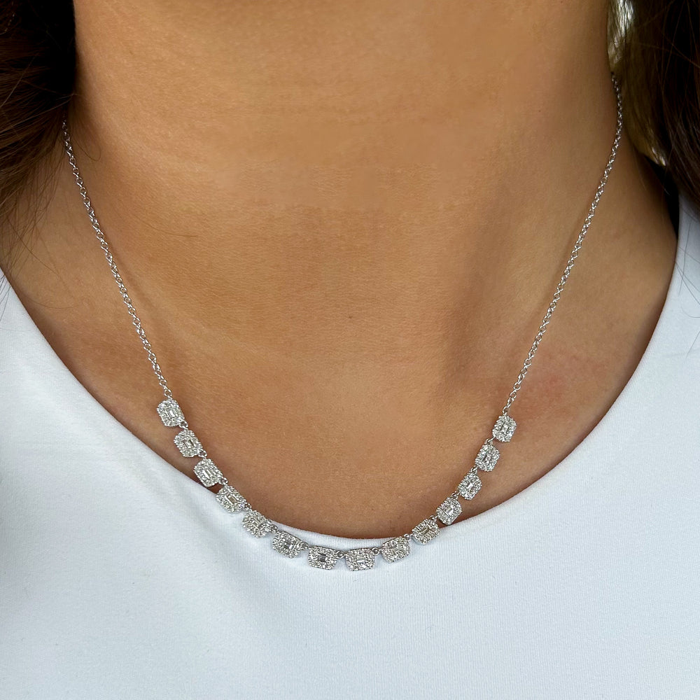 
                  
                    Baguette Diamond Halo Necklace, 16"-18"
                  
                