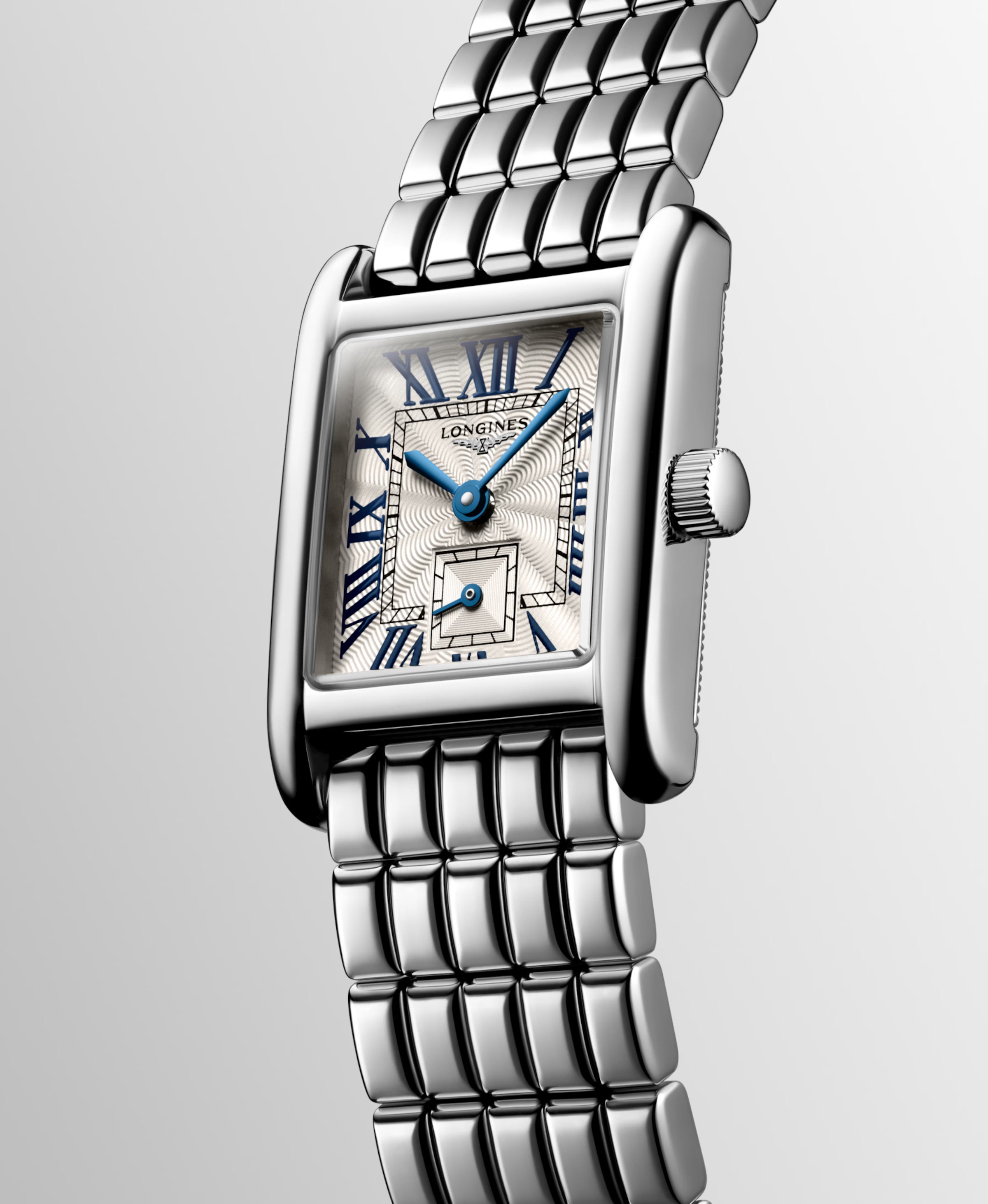 Longines "Mini Dolcevita" Watch with Silver "Flinqué" Dial, 29mm - Carter's Collective Fine Jewelry
