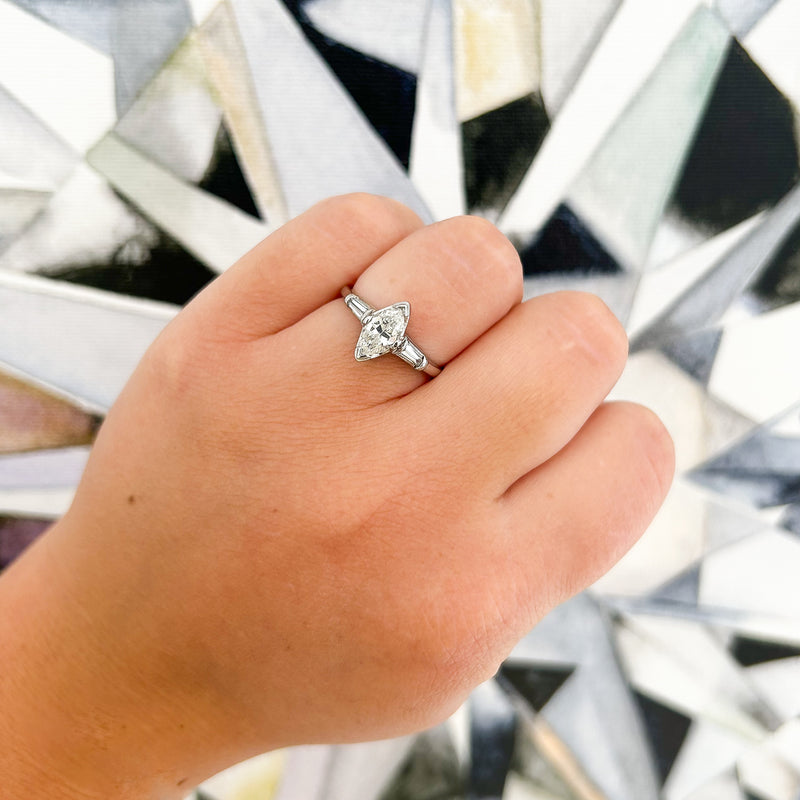 Previously Loved Marquise Engagement Ring with Baguette Accents