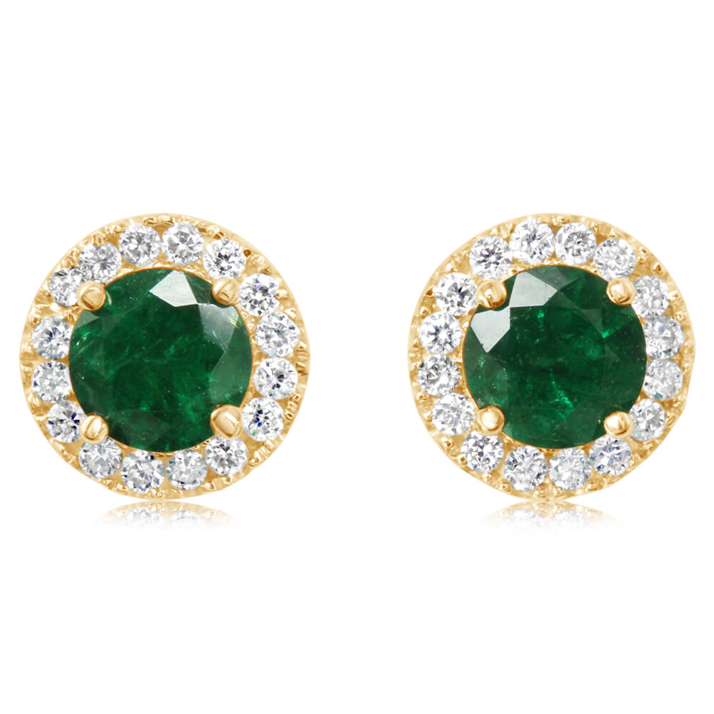 14K Yellow Gold Brazilian Emerald Earrings with Diamond Accents