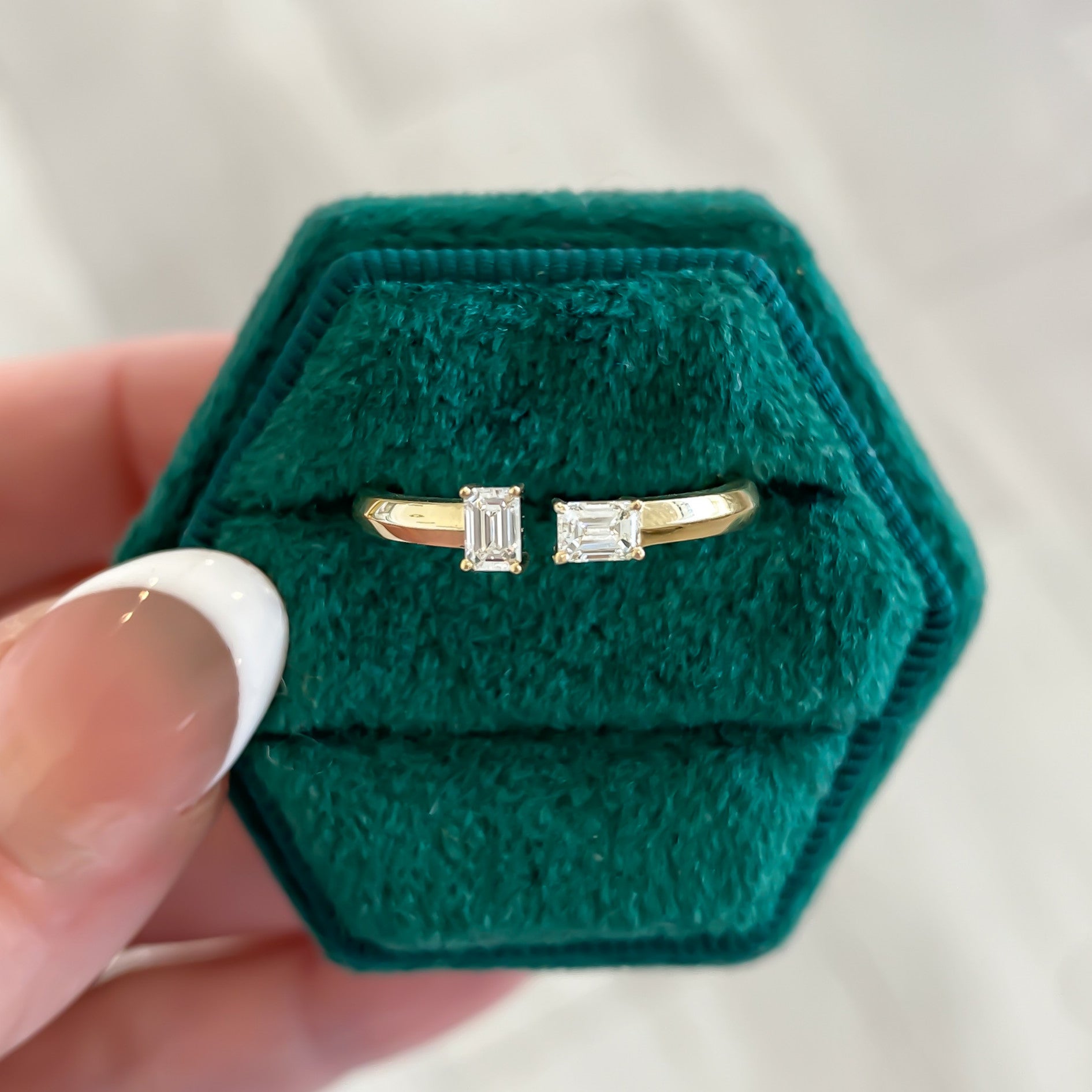 Emerald Cut Natural Diamond Toi Et Moi Open Design Ring - Carter's Collective Fine Jewelry