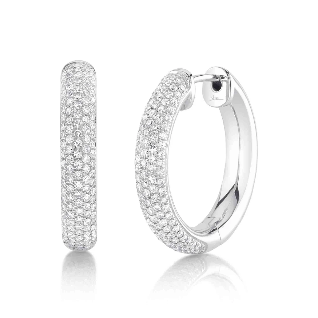 Pave Diamond Round Hoop Earrings