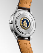 Longines "Flagship Heritage Moonphase" Watch - Stainless Steel w/18K Yellow Gold Details & Brown Alligator Band, 38mm - Carter's Collective Fine Jewelry