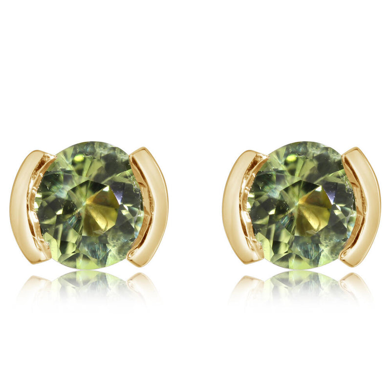 Peridot Gemstone Half Bezel Stud Earrings (Pair)