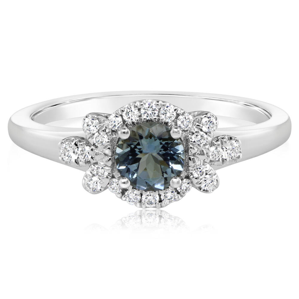 14K White Gold Aquamarine Fashion Ring with Diamond Accents