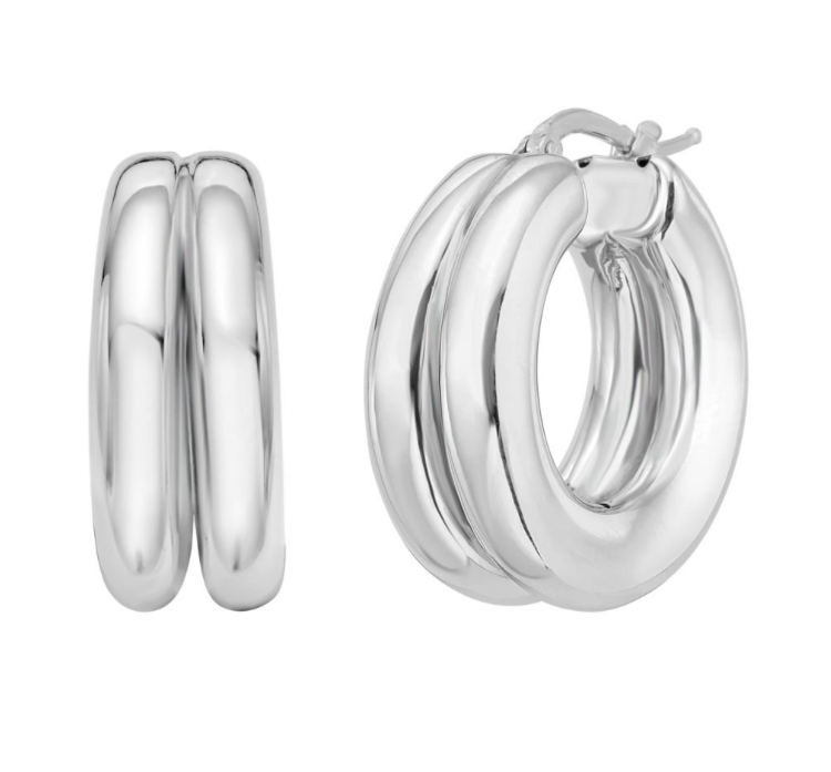 Sterling Silver Polished Double Hoop Earrings (Pair)