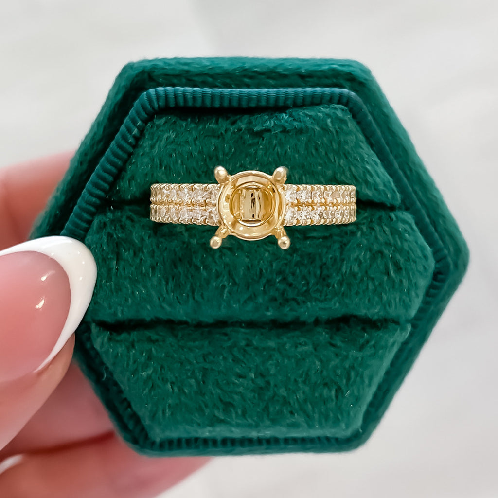 Round Double Row Diamond Band Engagement Ring Setting (Does Not Include Center Stone) - Carter's Collective Fine Jewelry
